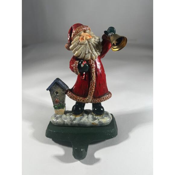 Vintage Christmas Stocking Holder K's Collection Santa Birdhouse Bell Metal - Picture 1 of 10
